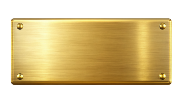 Golden Shiny Blank Metal Nameplate Isolated on White Background