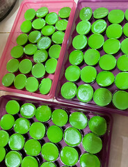 Vibrant Green Mini Cakes in Pink Trays