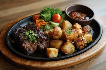 Sizzling Steak with Roasted Potatoes: A Rustic Culinary Delight