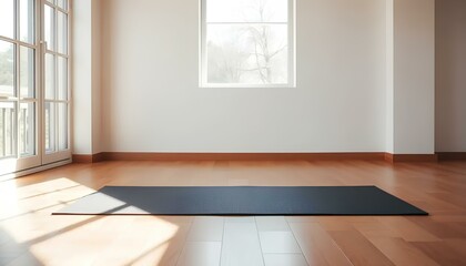 Serene minimalist studio setting for a reflective international yoga day session