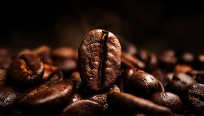  intense macro shot of roasted coffee bean with rich texture and dark brown tones for web design, branding, or print media