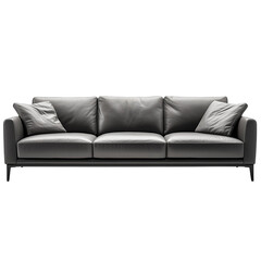 Obraz premium A set of sleek grey leather 3-seater sofas with modern design, isolated on a transparent background