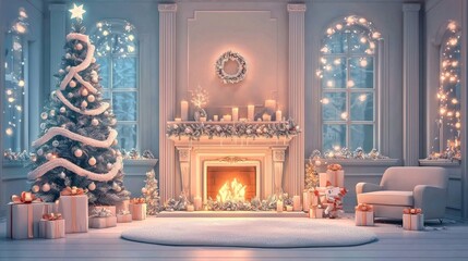Fototapeta premium A cozy atmosphere created by a beautifully decorated Christmas tree.