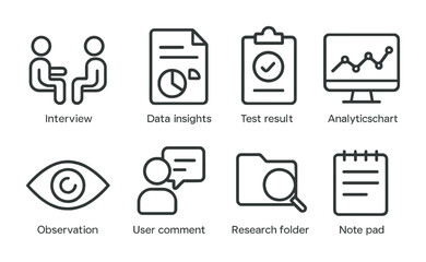Business and data analysis line icons set – linear, outline, research symbols