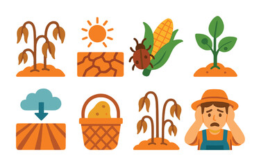 Fototapeta premium Agriculture and farming solid icons set – flat, filled, harvest and crop symbols