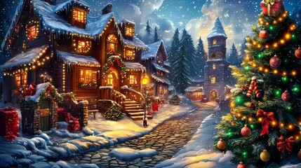 Fototapeta premium A lively and bright depiction of Christmas cheer
