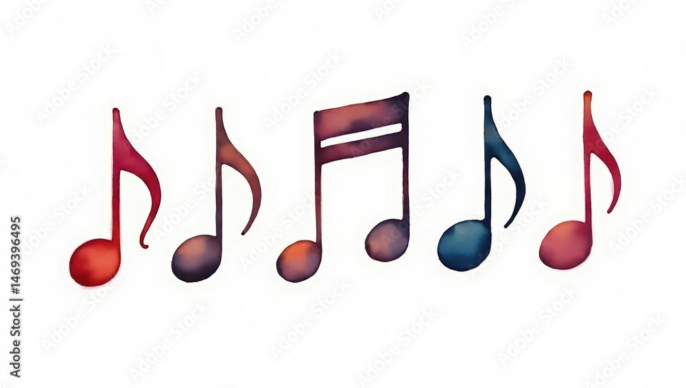 Poster colorful musical notes arranged creatively in a minimalist style for artistic expression