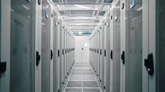Exploring a state-of-the-art data center filled with server racks and organized cable management, highlighting the technological infrastructure that supports data processing and storage.