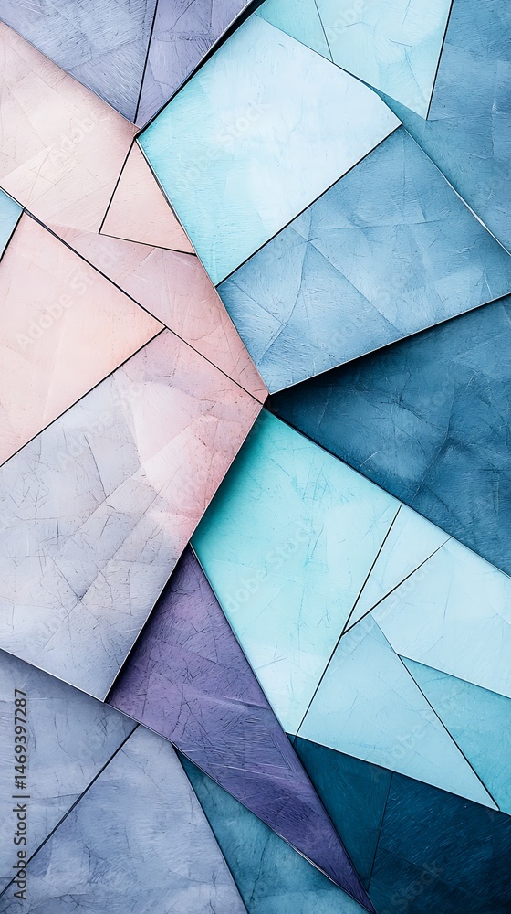 Poster abstract geometric pattern of overlapping triangles in pastel and cool tones