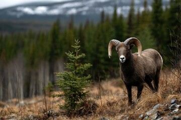 Majestic Bighorn Ram in Serene Mountain Landscape