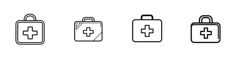 Obraz premium Vector illustration icons of various first aid kits displayed in simple line art style for educational and informational use