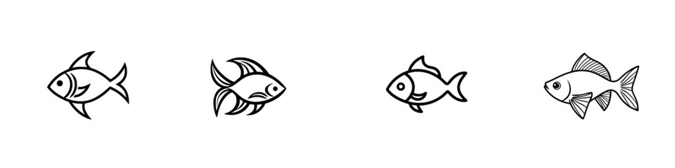 Vector illustration of various fish icons for creative projects, featuring different styles and designs, suitable for educational or decorative use