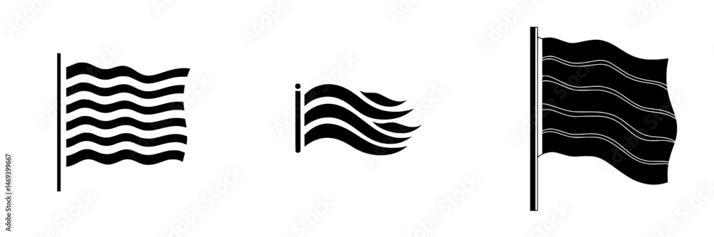 Poster vector illustration icons of three different flag designs showcasing wave patterns and flowing movem