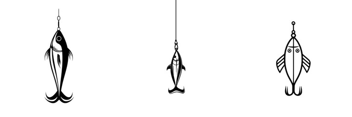 Vector illustration of fish icons featuring various styles and designs suitable for fishing-themed graphics and branding