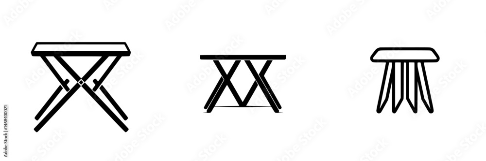 Poster vector illustration symbols of different table designs showcasing simplicity and functionality for m