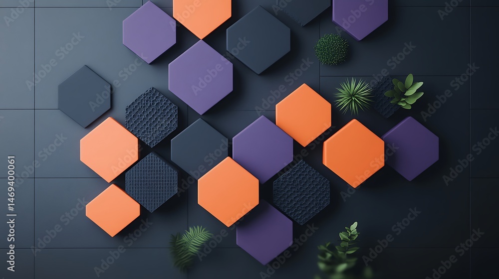 Aufkleber abstract hexagonal pattern with pops of color and greenery