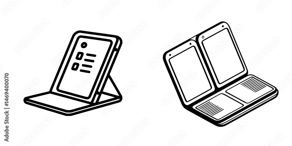 Poster vector illustration showing a foldable tablet and a dual-screen device on a simple white background