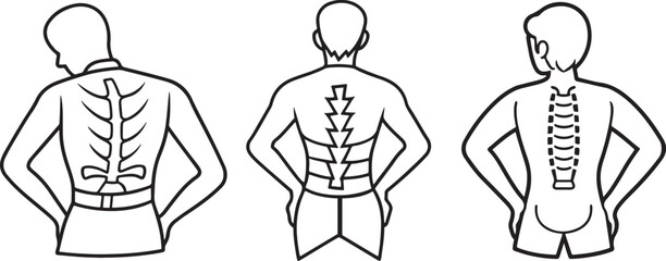 set of injured lumbar line art, black outline, vector and illustration, coloring book page line art drawing