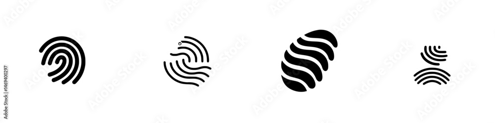 Poster vector illustration of abstract fingerprint designs showcasing unique patterns and shapes in a minim