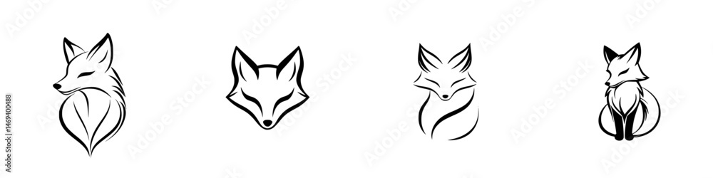 Aufkleber vector illustration of four distinct fox designs showcasing various styles and expressions in a mini