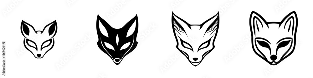 Poster vector illustration icons of fox heads in various styles and designs showcasing different expression