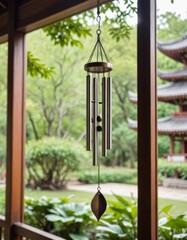 Serene Wind Chime in a Tranquil Garden