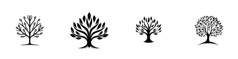Unique vector tree illustrations showcasing different styles and designs for nature-themed projects and decor