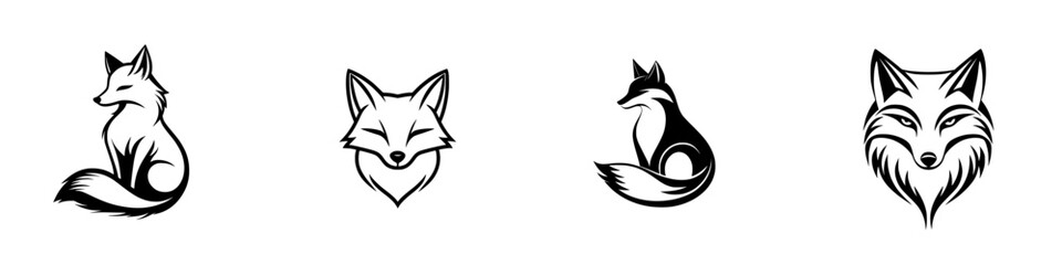 Feline vector illustration icons showcasing different styles and poses of a fox in a minimalist design