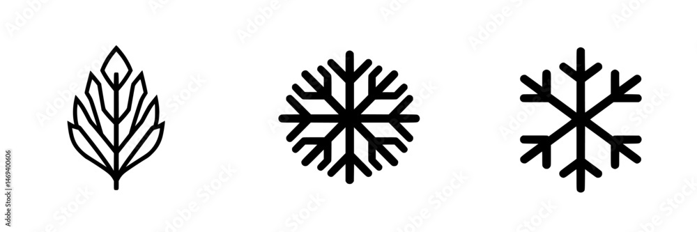 Aufkleber vector icon set featuring a leaf, snowflake, and decorative snowflake in minimalist design for diver