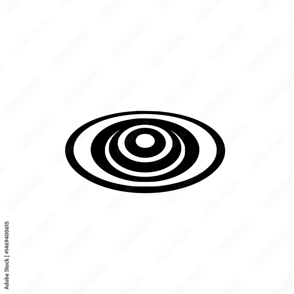 Poster vector illustration of a simple circular ripple icon representing waves and expansion in black and w