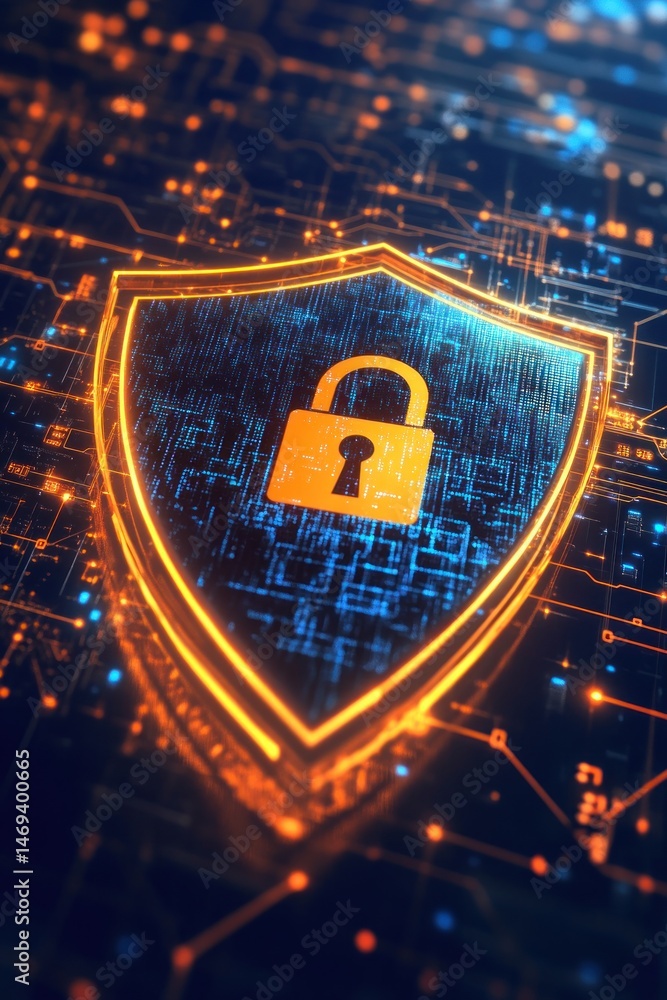 Aufkleber abstract digital shield with lock icon representing cyber security