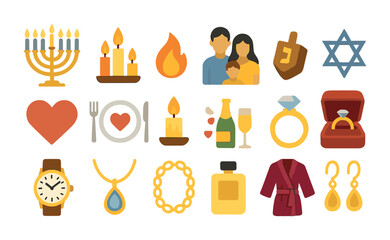 Hanukkah flat icons set – holiday, festival, jewish celebration graphics