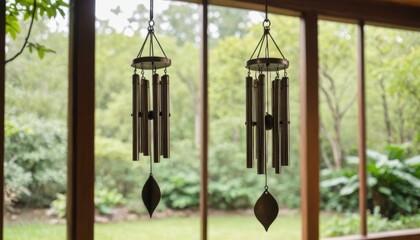 Serene Wind Chimes: A Tranquil Garden View