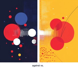 Obraz premium Two contrasting abstract compositions, one dark, one light, featuring circles, dots, and lines