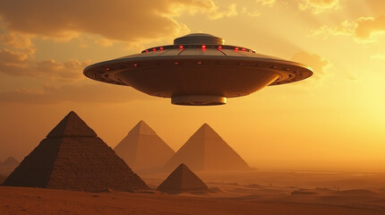  Arrival Over Giza: A Mysterious Descent of Futuristic Craft Above the Ancient Pyramids, Blending Advanced Technology with Egypt's Timeless Legacy