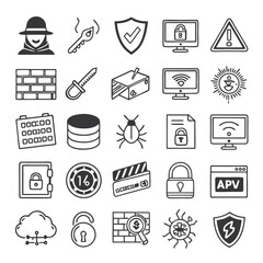 Cybersecurity Icon Set – Flat Style Icons for Data Protection, Firewall, Encryption & More