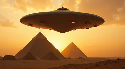  Arrival Over Giza: A Mysterious Descent of Futuristic Craft Above the Ancient Pyramids, Blending Advanced Technology with Egypt's Timeless Legacy