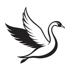 Obraz premium Minimal flying swan black outline vector illustration with transparent background for creative projects