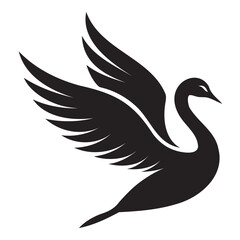 Simple swan in flight black line vector silhouette on a transparent background for digital designs
