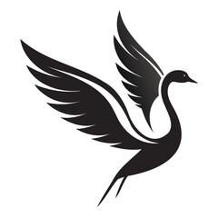 Obraz premium Simple swan in flight black line vector silhouette on a transparent background for digital designs