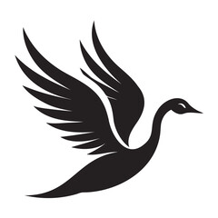 Minimal flying swan black outline vector illustration with transparent background for creative projects