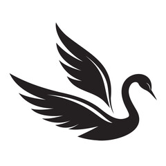 Obraz premium Flying swan black silhouette vector line art illustration isolated on a transparent background