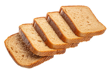 Pieces of fresh toast bread. Sliced loaf of brown bread isolated on white background.