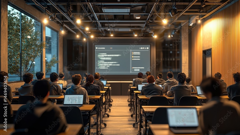 Poster next gen developers focused in a futuristic digital space digital futuristic focused technology data