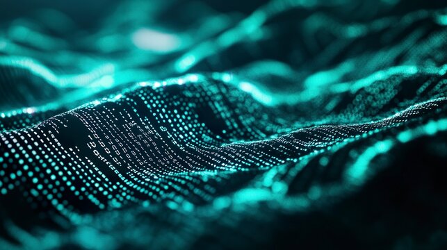 Abstract green digital background with cascading binary code streams, evoking a futuristic matrix-style cyberspace. Glowing neon accents, immersive depth, tech-focused aesthetic.  
