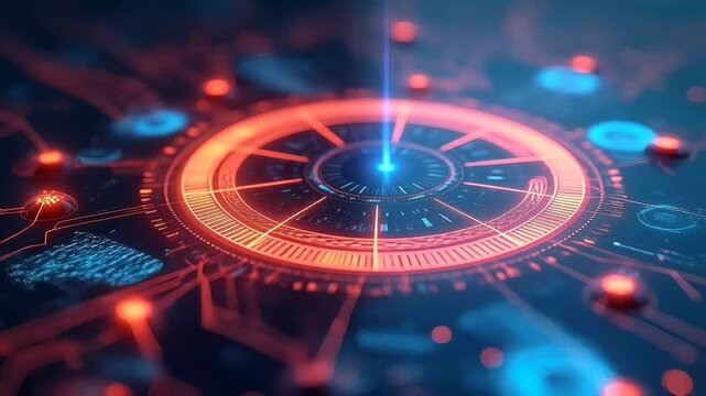 Abstract Circuit Board Design with Glowing Red and Blue Light Effects Highlighting Data Network and Futuristic Technology for Digital Backgrounds
