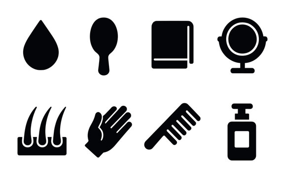 Beauty and grooming solid icons set – silhouette, filled, self-care symbols