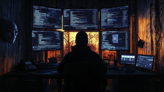 Cyberpunk Programmer Working on Multiple Screens in Rainy Neon City programmer cyberpunk city coder