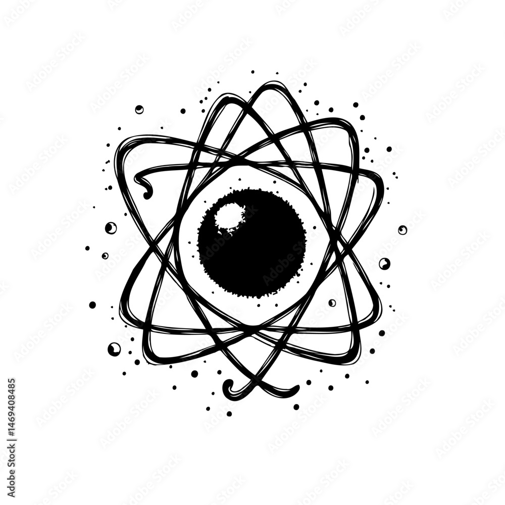 Poster abstract stylized atomic structure illustration with orbital paths design
