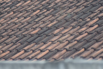 Detailed view of a weathered clay tile roof